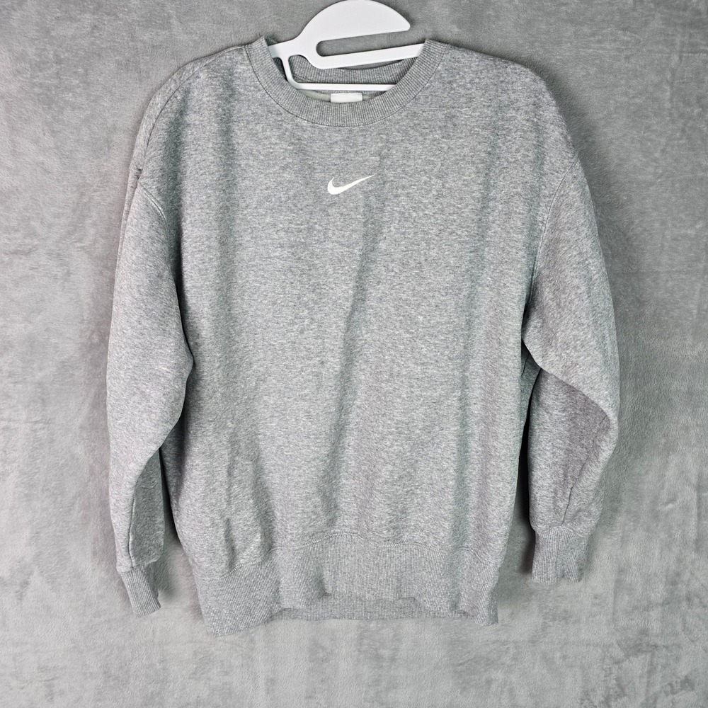 Nike Mens‎ Center Swoosh Crewneck Sweatshirt Heather Gray XS Relaxed Fit Fleece
